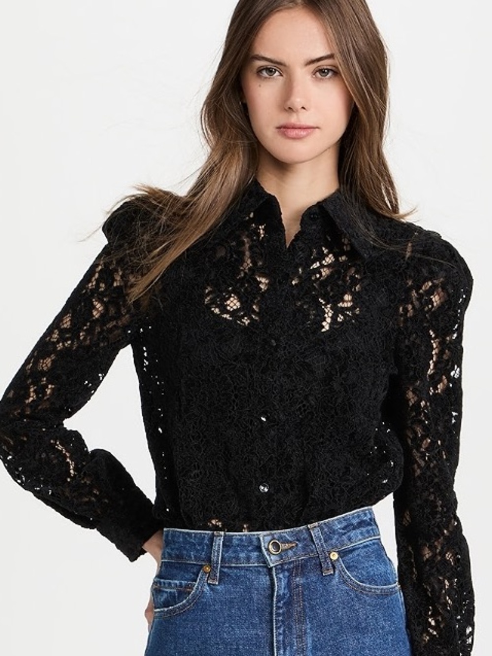L’ Agence Jenica Lace Embroidered Blouse Button Down in Black